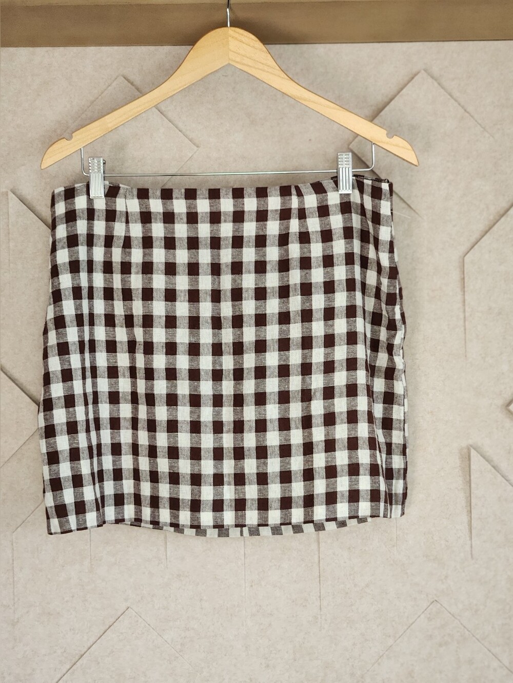 WAYF (Where Are You From?) Brown and White Gingham Mini Skirt